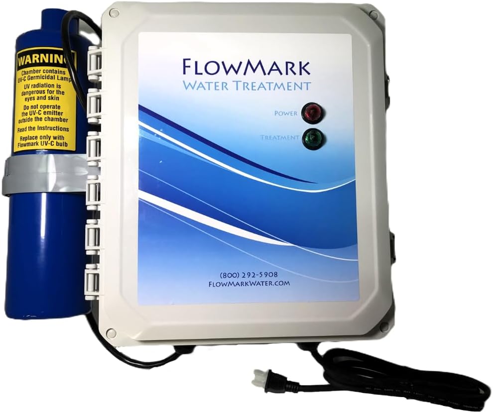 FlowMark DS-1 Water Treatment System - Chlorine-Free Disinfection for Hot Tubs & Small Pools, Plug-in Advanced Oxidation with Replaceable UV Lamp