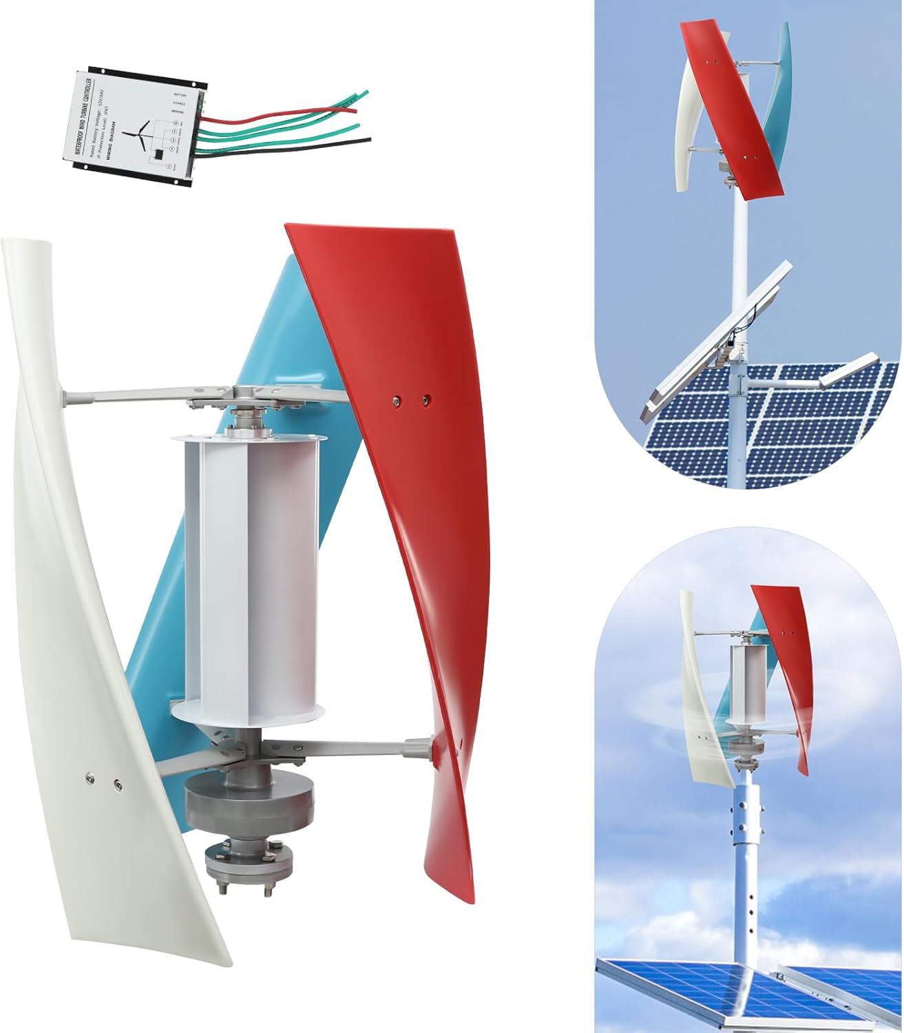 Vertical Wind Turbine, 24V 500W Wind Turbine Generator Kit, Wind Generator with Auxiliary Wind Wheel, Automatic Adjustment Wind Direction Turbines, Use for Terrace, Chalet, Boat (24, Volts)