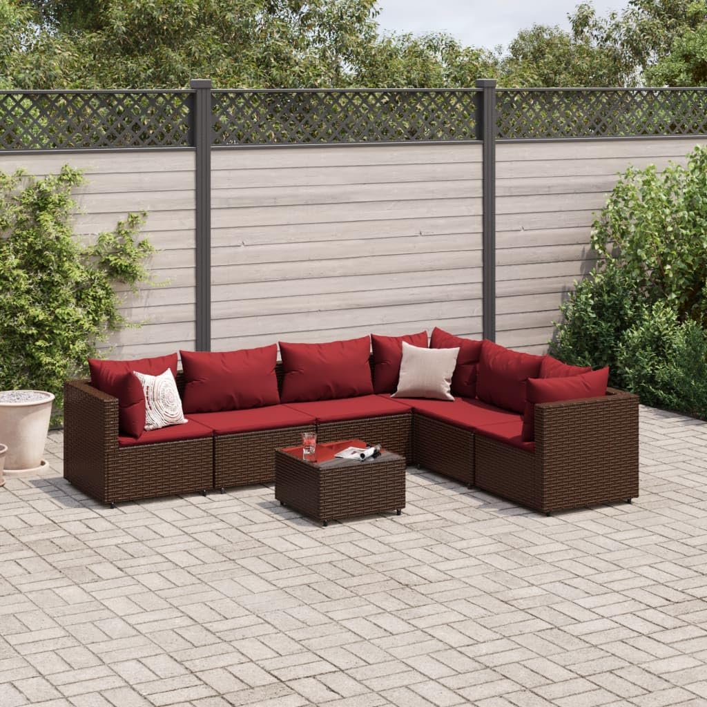 7 Piece Patio Lounge Set with Cushions Brown Poly Rattan,Contemporary Garden Lounge Set: Versatile Outdoor Furniture for Comfort and Relaxation Patio Furniture, Outdoor Furniture Sets
