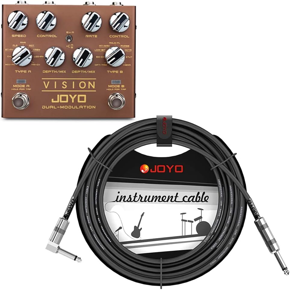 JOYO VISION Modulation Multi Effects Pedal R-09 Bundle with Mono 6.35mm Guitar Pedal Amplifier Instrument Cable 15 Feet CM-12