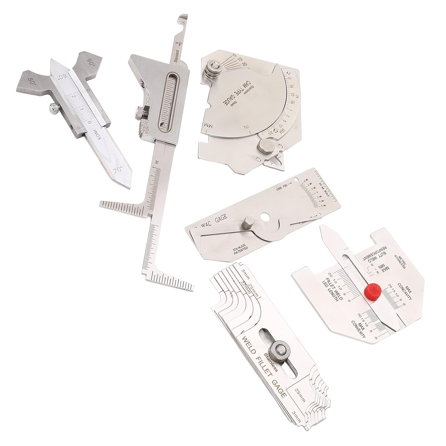 Pssopp Other Welding Equipment and Accessories Set, Stainless Steel Metric Welding Inspection Fillet Hi Lo Inspection Measure Set with 5 Storage Bags and 1 Box for Undercuts