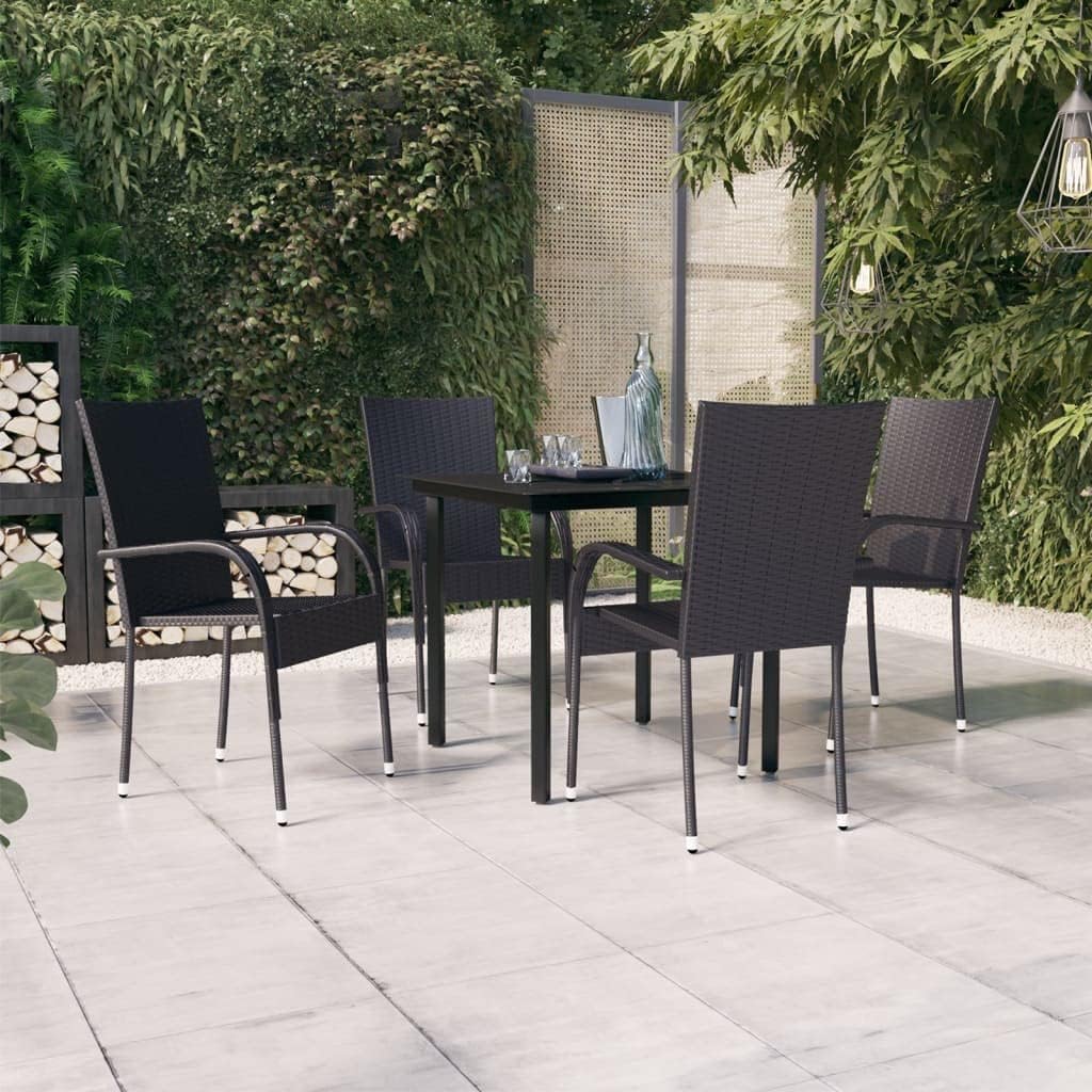 5 Piece Patio Dining Set Black,Modern Outdoor Patio Dining Set with Comfortable Chairs and Glass Tabletop for Dining or Relaxation Patio Furniture Sets, Outdoor Furniture Sets