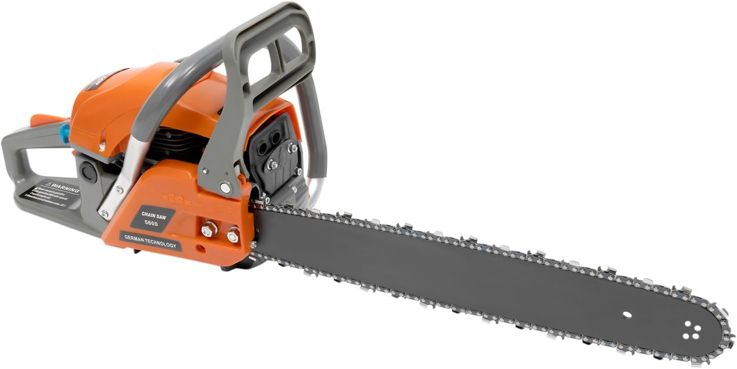 Gas Chainsaw Power Chain Saws Handheld Cordless 2Stroke Single Cylinder Chainsaws Wood Cutting Engine Self-Reset Pull Start Easy To Install For Forest Harvesting Timber Tree Pruning (2400W 10000Rpm)