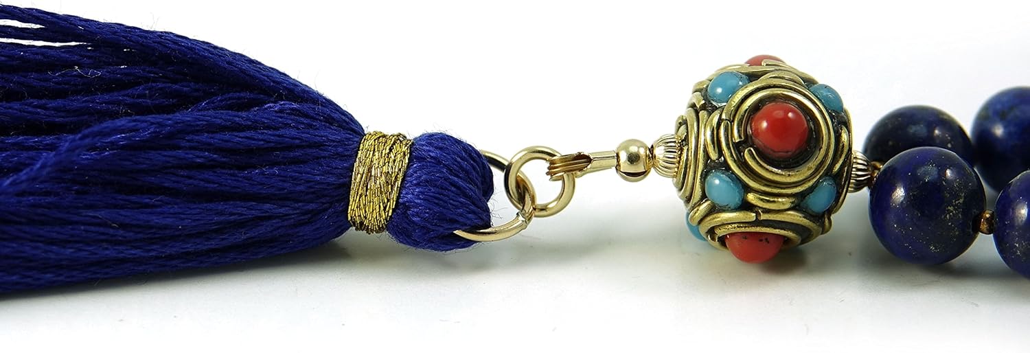33 Lapis Gemstone Tasbih Muslim Prayer Beads with Nepalese Bead and Blue Tassel