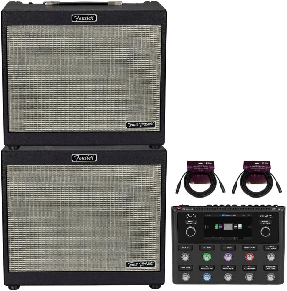 Fender Tone Master Pro Multi-Effects Guitar Pedal Workstation Bundle with 2 x Tone Master FR-10 120V 1000 W Class-D Power Amp and 2 x 25-Feet XLR Male to Female Microphone Cable (5 Items)
