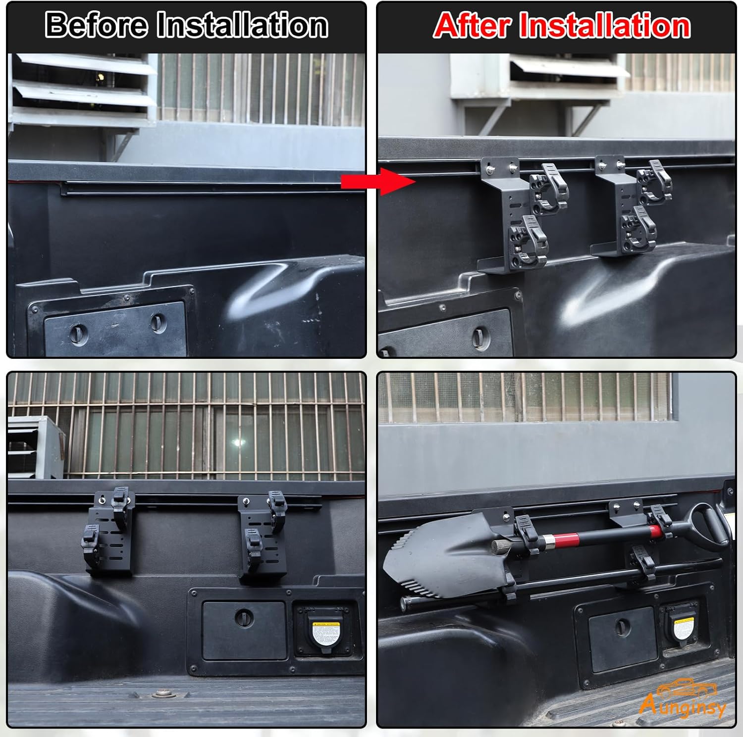 Aunginsy Bed Rail Mount Brackets Compatible with Toyota Tacoma 2016-2023 Truck Bed Rail Track System Bed Rail Modular Accessory Mount for Shovels, Recovery Boards, Fuel Cans & Other Accessories