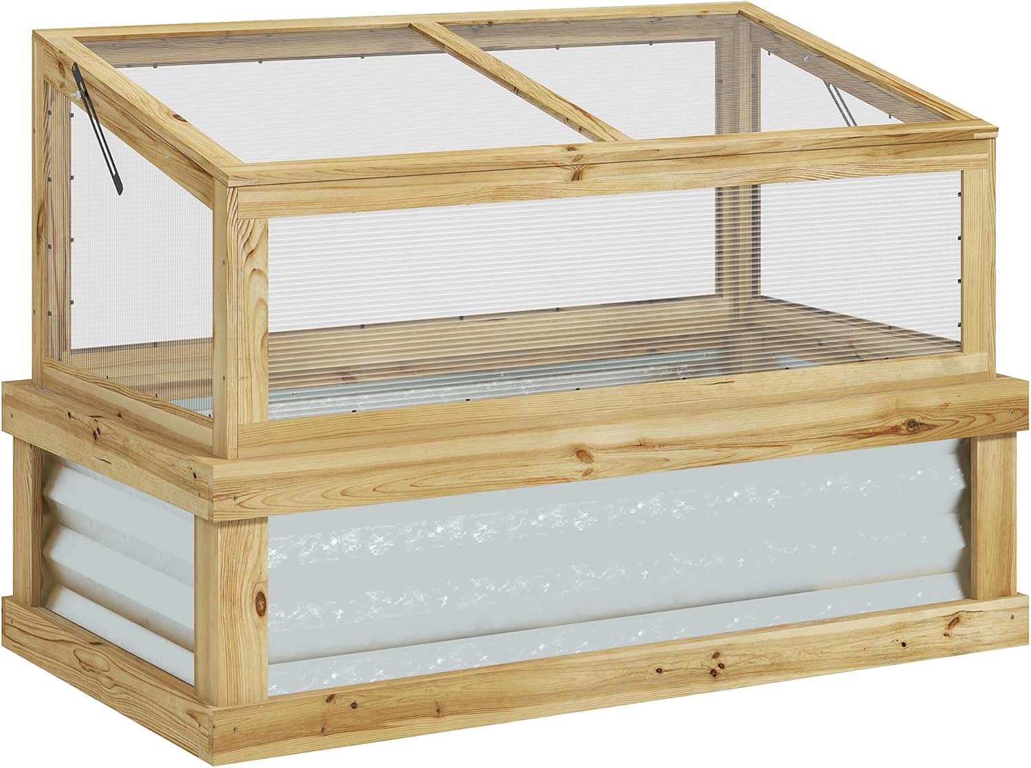 Raised Garden Bed with Polycarbonate Greenhouse, Lean-to Garden Wooden Cold Frame Greenhouse Flower Planter Protection, Lean to Roof, 41