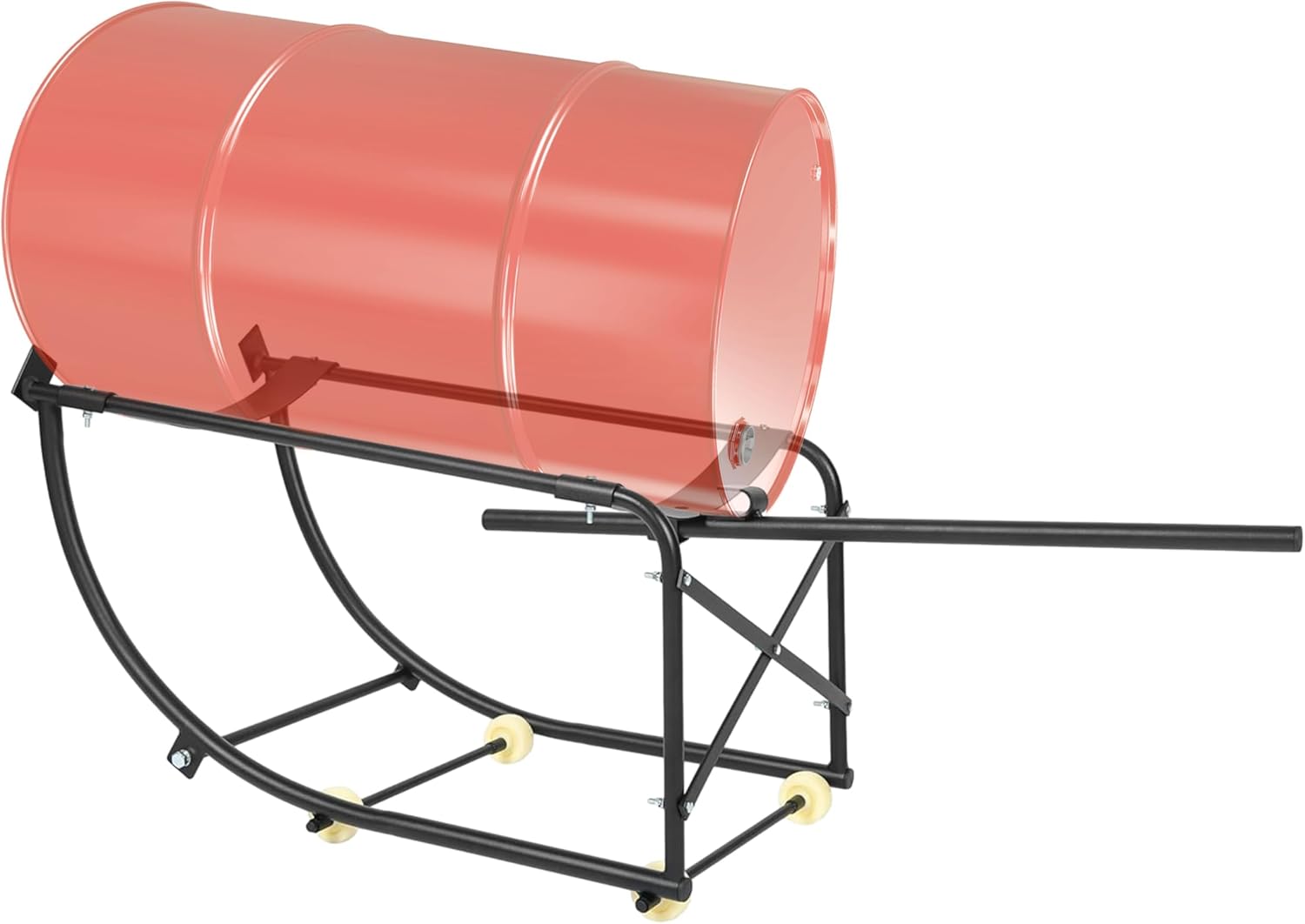 KUAFU 55 Gallon Drum Cradle 600lbs Drums Dolly Cart Drum Dispensing Stand Black 4 Wheel Powder Coated Steel