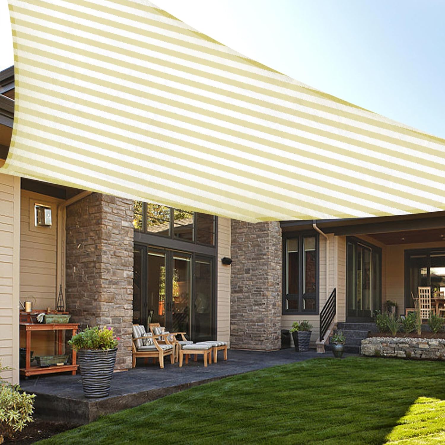 LOVE STORY 13' x 20' Sun Shade Sail Rectangle Sunshade UV Block Patio Shade Sail for Garden Backyard, Yellow-White