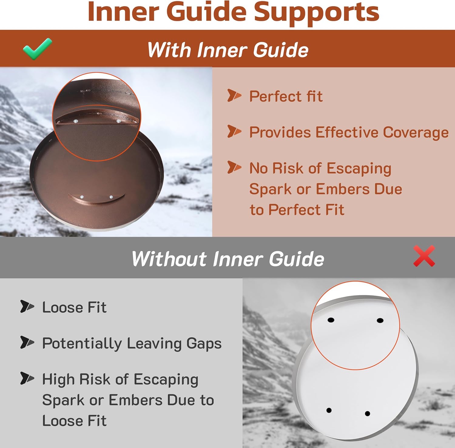 25.5” firepit lid round for inside up to 23” gas fire pit lid for Outdoor Fireplace Cover Lid Steel fire pit metal cover W/ Wooden Handle & Bronze Coated Snuffer Lid for Round Patio Fire Pit Ring