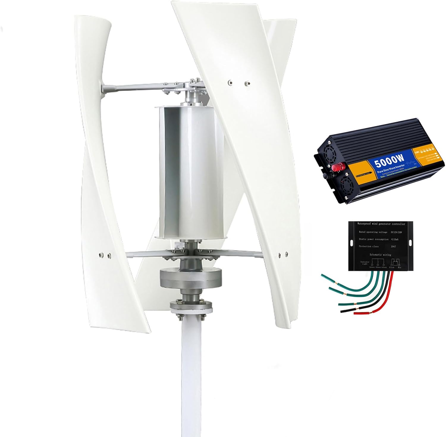 48v, 4000W Vertical Home Residential Wind Turbine,Low Wind Speed Start 3Blades 12V 24V 48V Energy Generator Kit with Controller for Outdoor Lighting