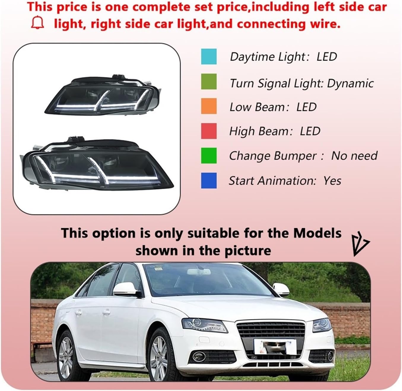 Compatible For Audi A4 A4L RS4 S4 B8 2009-2012 Car Headlights Assembly Upgrade Plug Play LED Projector Lens Accessories