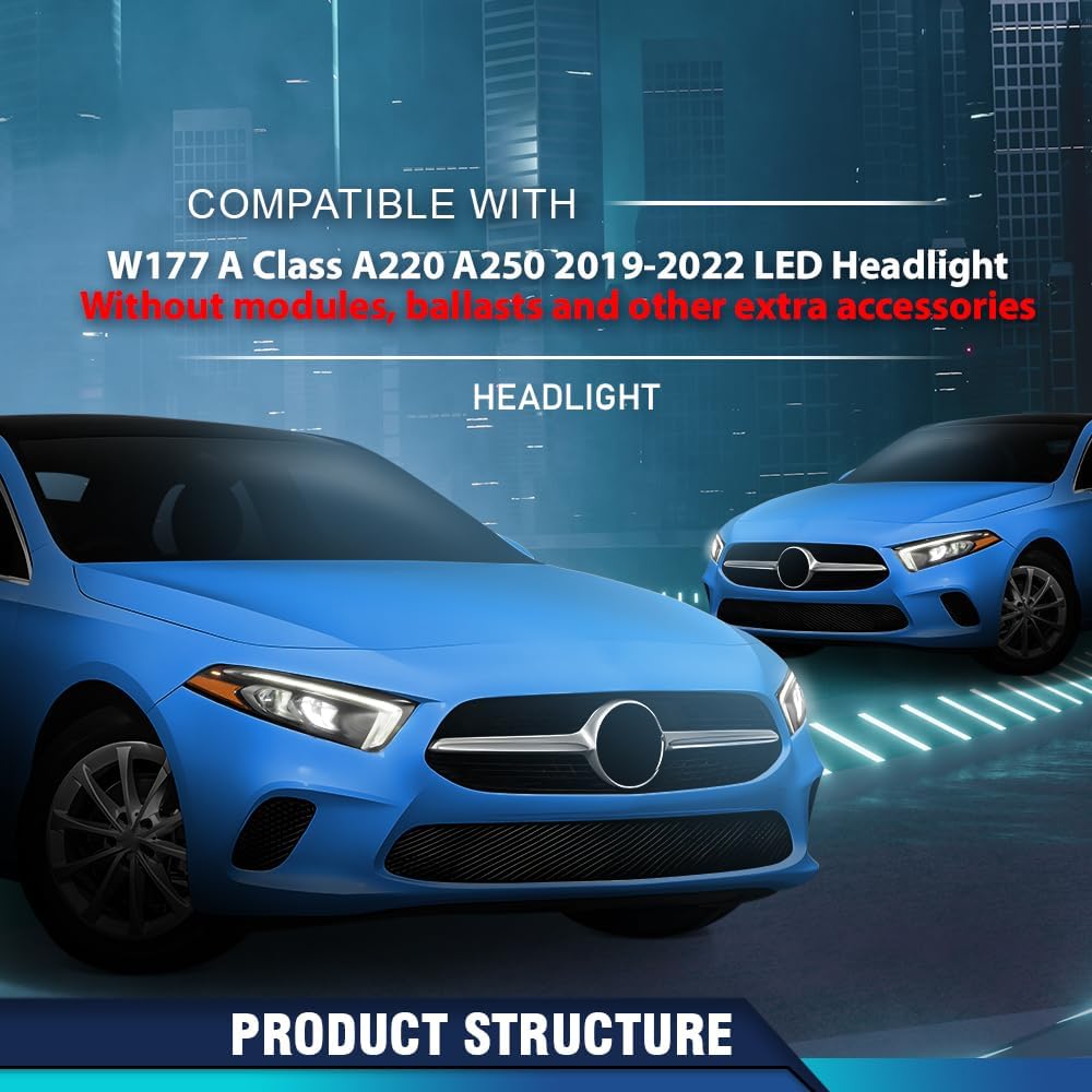 PIT66 LED Front Headlight Headlamps Assembly Right side Compatible with Benz W177 A Class A220 A250 2019-2022 Without modules, ballasts and other extra accessories A1779066001, A1779061603 Clear Lens