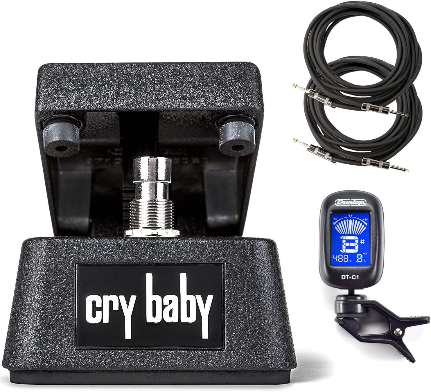 Dunlop CBM95 Cry Baby Mini Wah Pedal Bundle with 2 Instrument Cables and Tuner