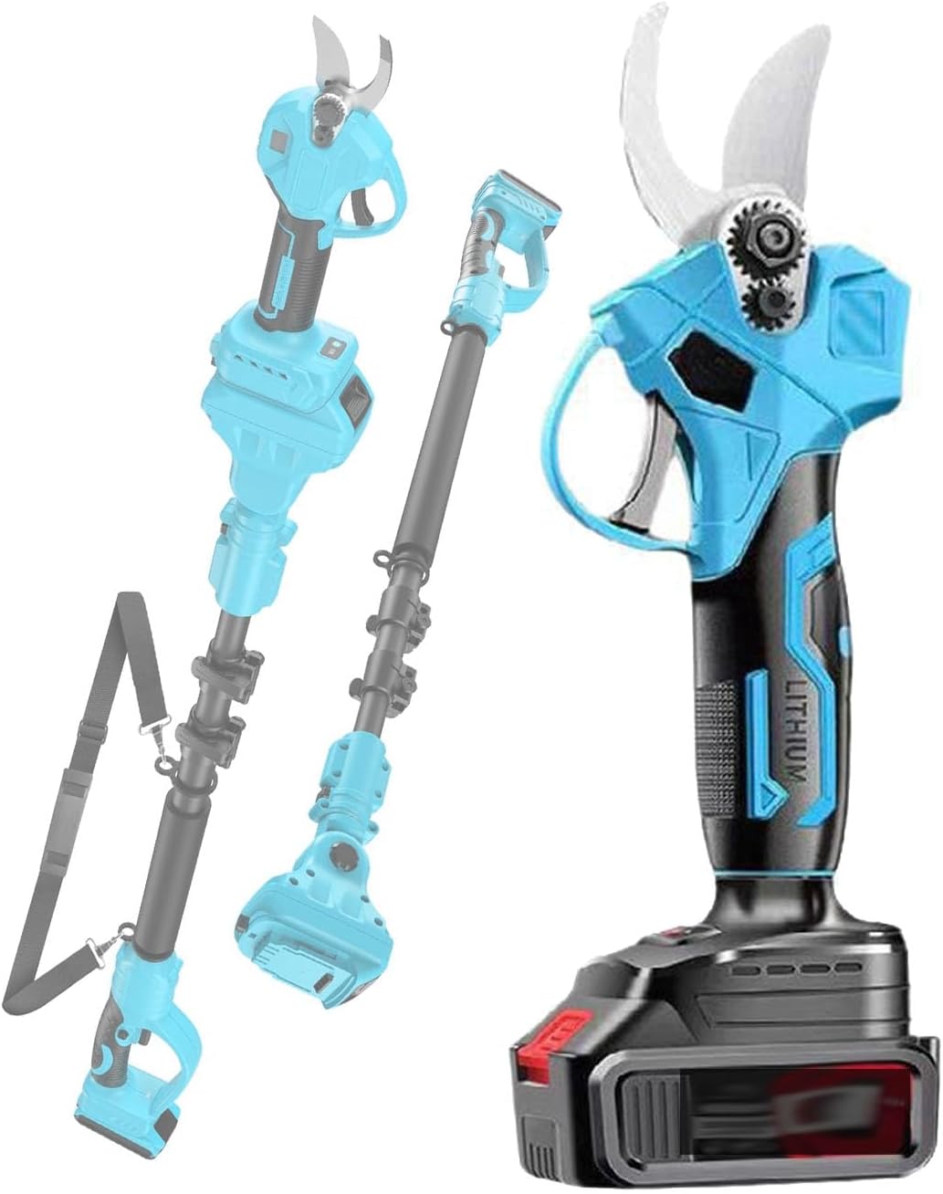2-in-1 Electric Pruning Shears & 8 in Cordless mini Chainsaw, Cordless Pruner with 6 Ft High Reach Extension Pole with 2Pcs 4000mAh Batteries 06