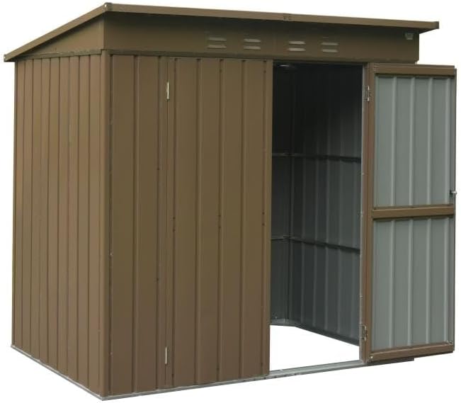 Outdoor Storage Shed Metal Tool Sheds House with Lockable Double Door Brown