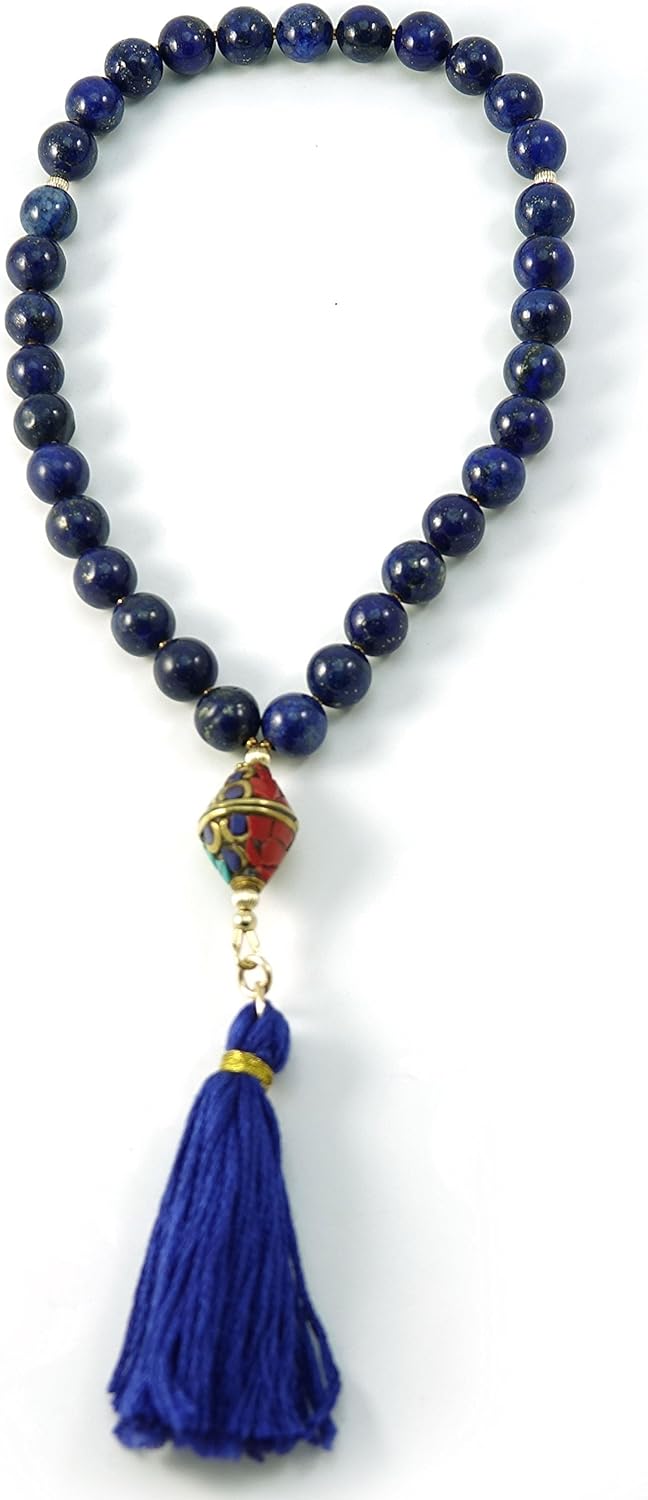 33 Lapis Gemstone Tasbih Muslim Prayer Beads with Nepalese Bead and Blue Tassel