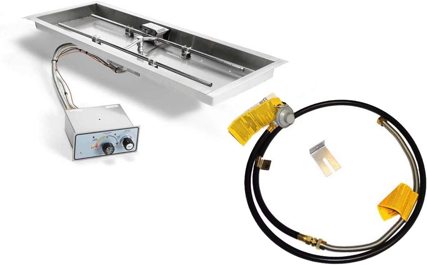 HPC Fire Push Button Flame Sensing Gas Fire Pit Kit, 24x12-Inch Pan 18x6-Inch Burner, Propane for Small Tank (TOR-FPPK24X12-H-FLEX-LP-ST)