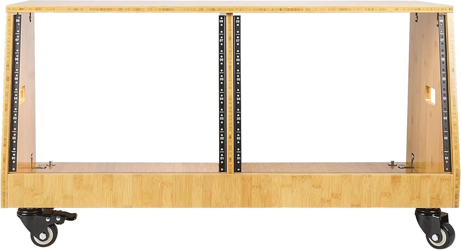 Sound Town DIY 2 x 8U Slanted Studio Rack with Solid Carbonized Bamboo, Casters, for Recording Room, Home Studio (STBR-D8T)