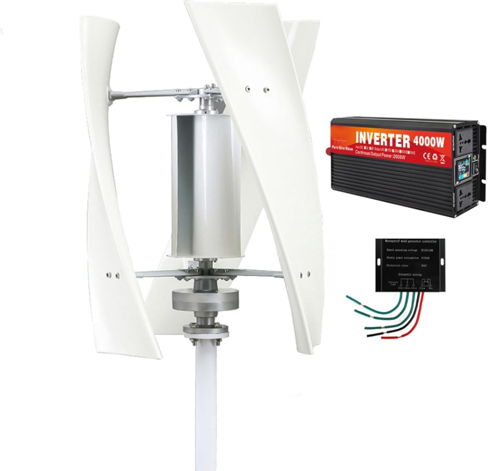 4000W Vertical Windmill Wind Turbine Kit,220V 48V 24V 12V Three Blade Noiseless Wind Turbine for Power Generation with Voltage Inverter Suitable for Courtyards/Streets