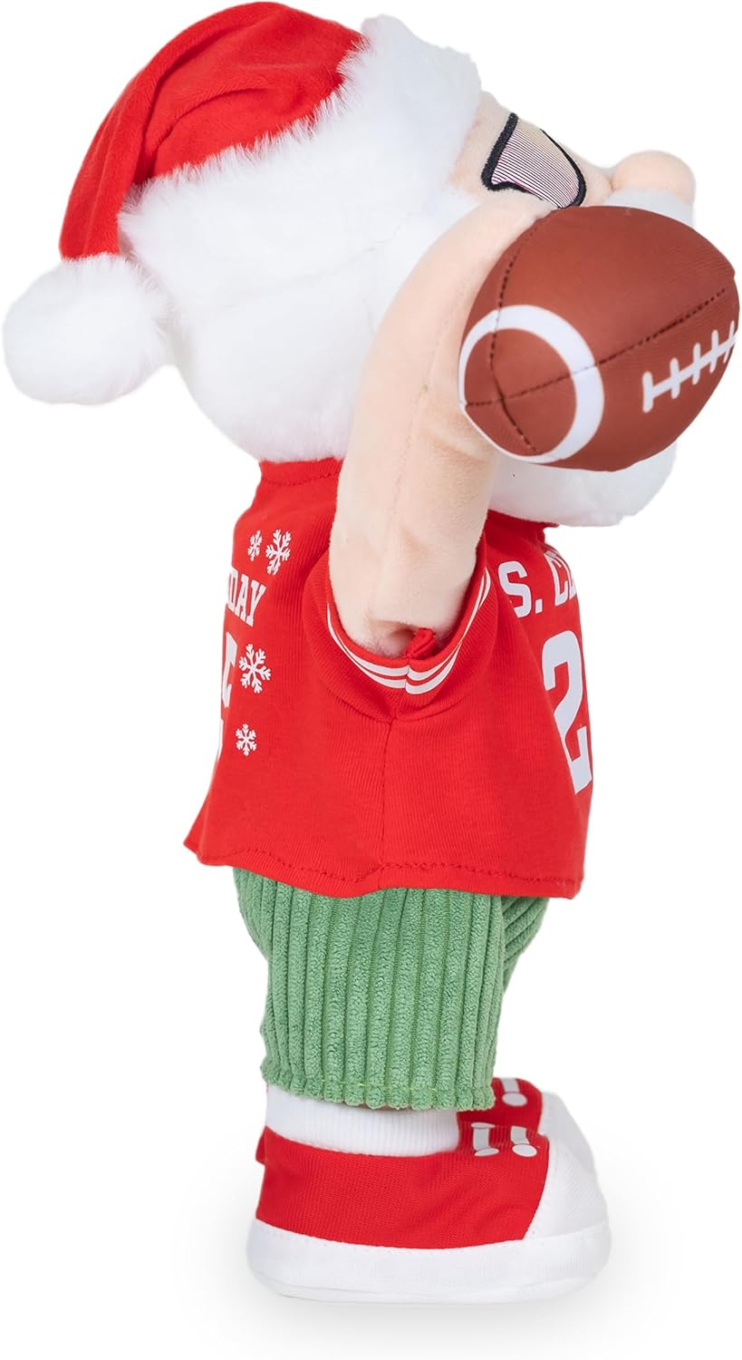 Cuddle Barn - Gameday Santa | Animated Christmas Fun Sports Singing Dancing Santa Claus Plush Toy, 13 inches, Red