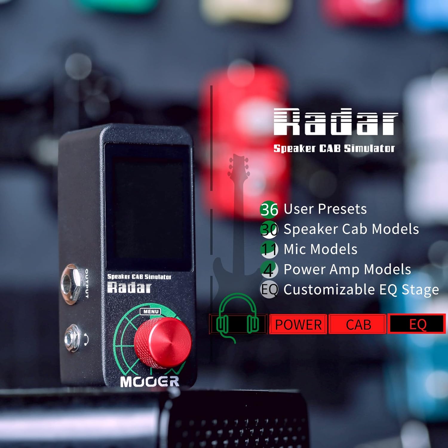 MOOER Radar Guitar Speaker CAB Simulator Guitar Pedal for Electric Guitar and Bass Guitar with 36 Preset slots, 30 Different Speaker Cab models,11 Mic models, and 4 Power amp models