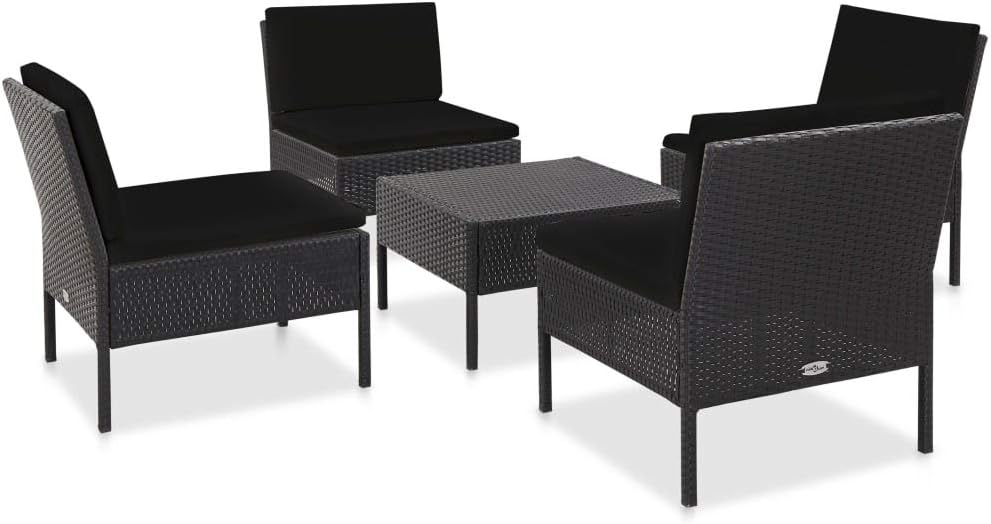 5 Piece Patio Sofa Set with Cushions Poly Rattan Black Garden Furniture