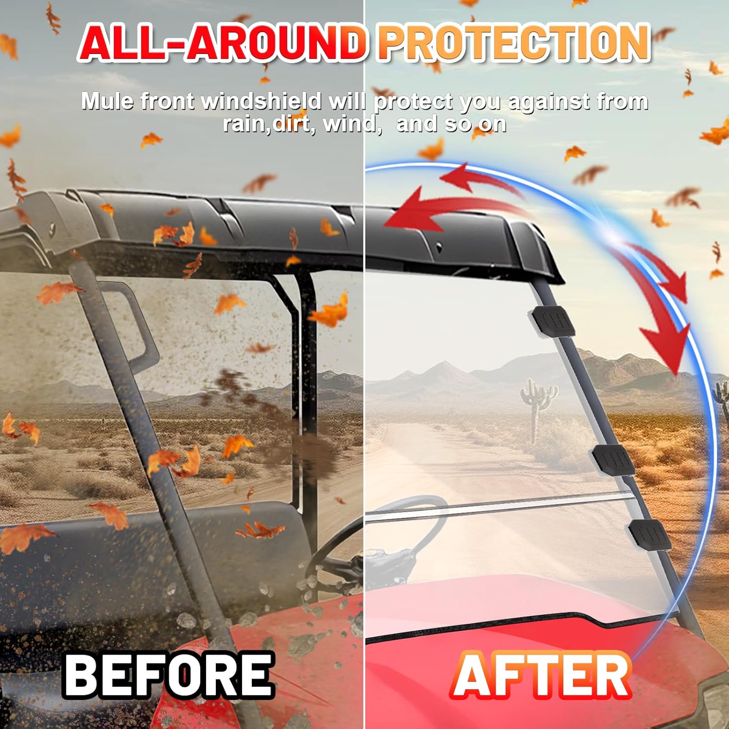 StarknightMT Front Windshield Compatible with Kawasaki Mule 3000 3010 2003-2013 Scratch-resistant Clear Full Windscreen for UTV Hard Coated 2-in-1 PC Window Heavy-duty Panel Anti-UV Accessories