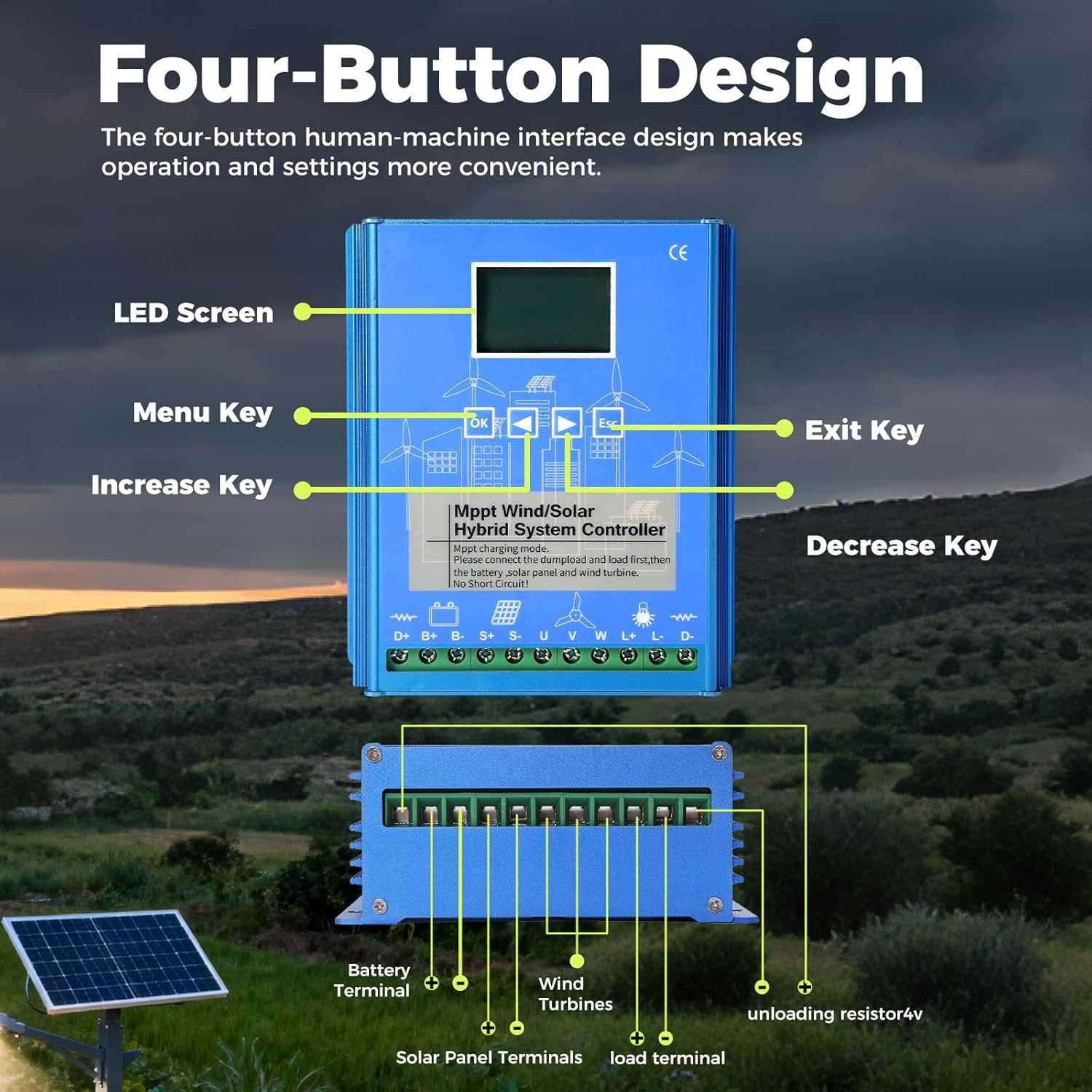 Solar Wind Controller Solar and Wind Charge Controller Solar Wind Power Controller Wind/Solar Hybrid System Controller 1000W-12/24VAuto