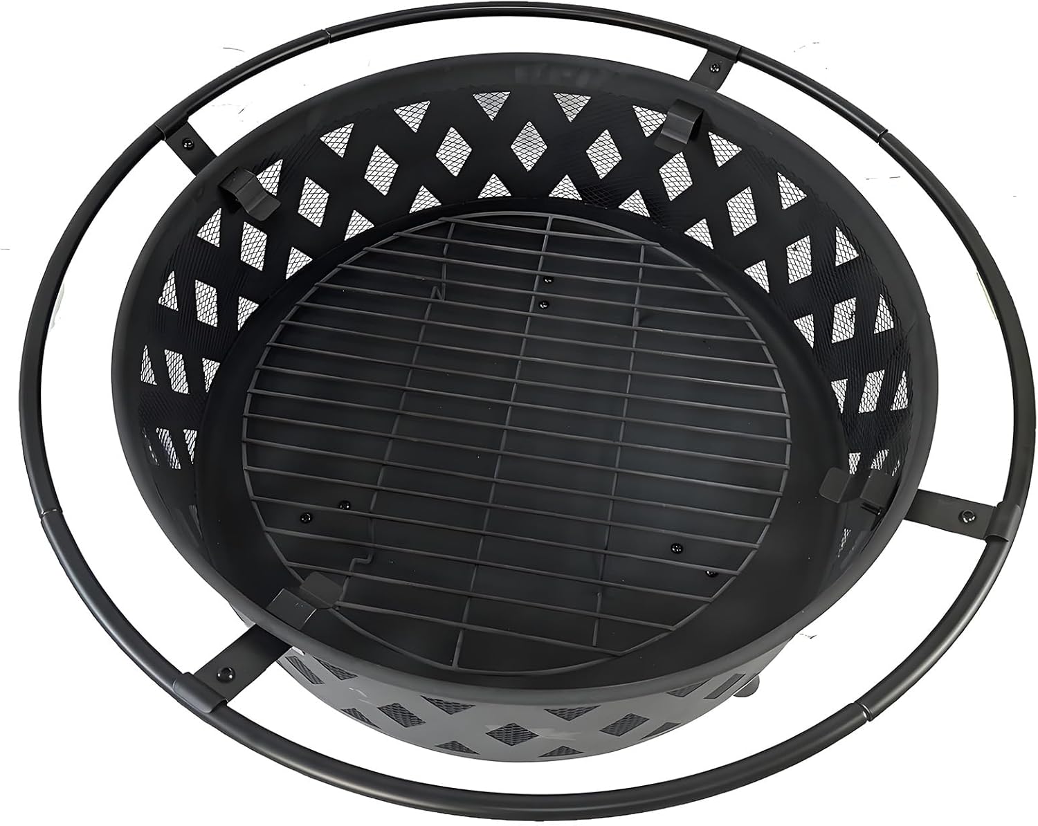 Round fire Pit with net Cover, fire Poker, Diamond mesh, Metal Wood Burning Outdoor fire Pit, Suitable for courtyards, backyards, Gardens, Bonfire Parties, Christmas, Thanksgiving, Halloween