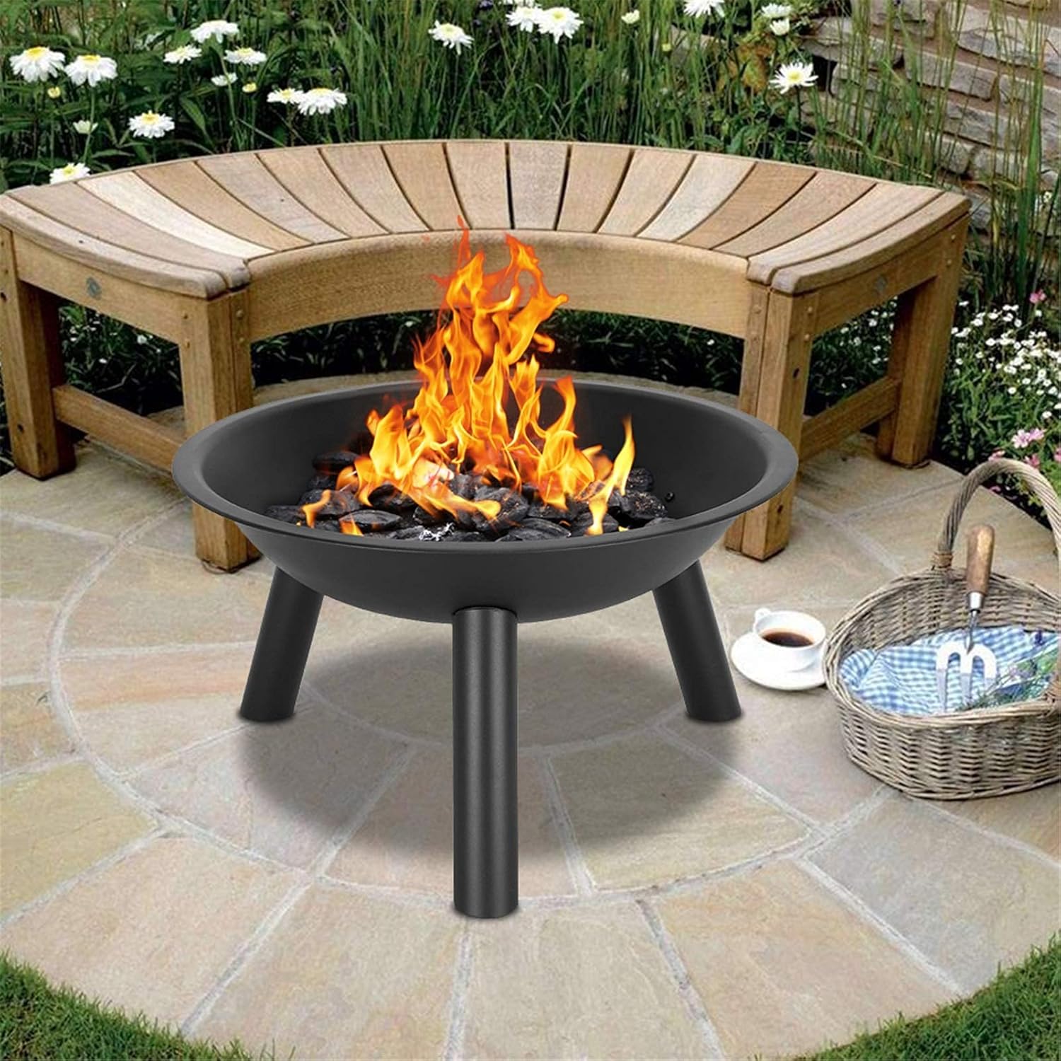 Outdoor Brazier Portable Outdoor Fire Pit Bowl Steel Iron BBQ Grill for Garden Backyard Picnic Camping Beaches Park Portable Burning Brazier