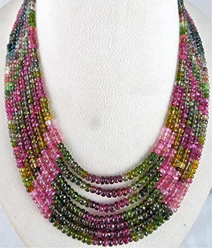5mm 7 line natural multi watermelon tourmaline facetted rondelle beads necklace 17 inches