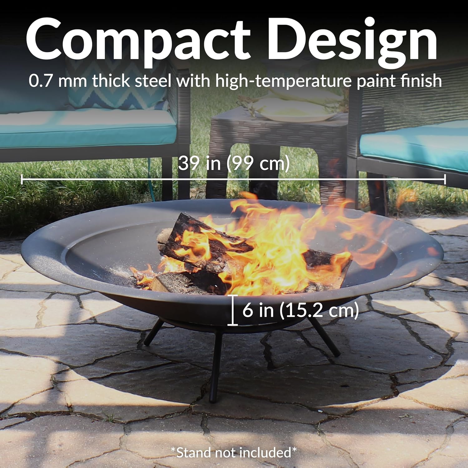 Sunnydaze Outdoor Fire Pit Bowl Replacement Insert for DIY Ring or Existing Stand - Wood-Burning Fire Bowl for Outside - 39-Inch