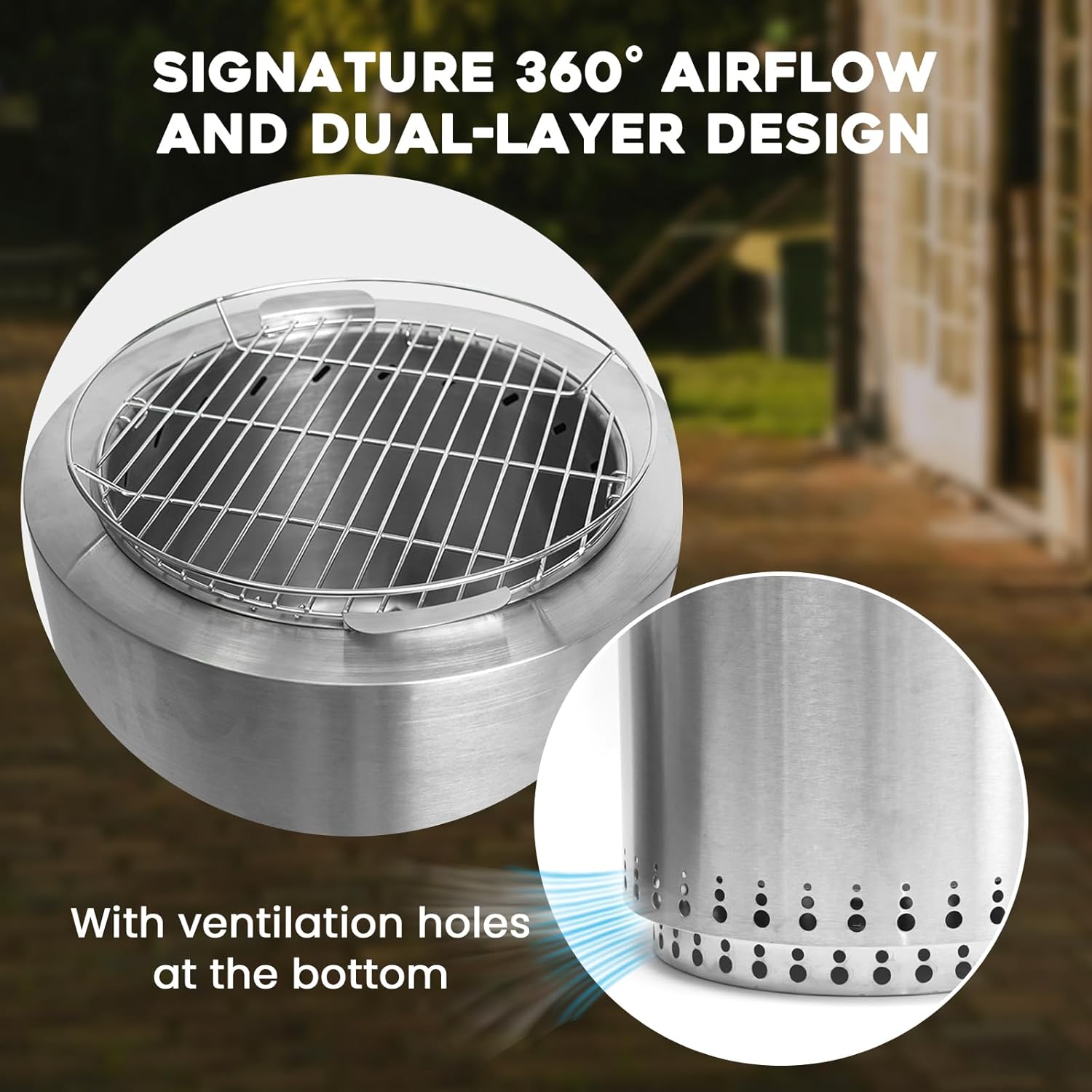 Akeacubo Large Smokeless Fire Pit with Removable Ash Pan, Portable Stainless Steel Bonfire Pit Outdoor Wood Burning Firepit for Outside Patio Picnics Camping with Carry Bag(17 Inch)