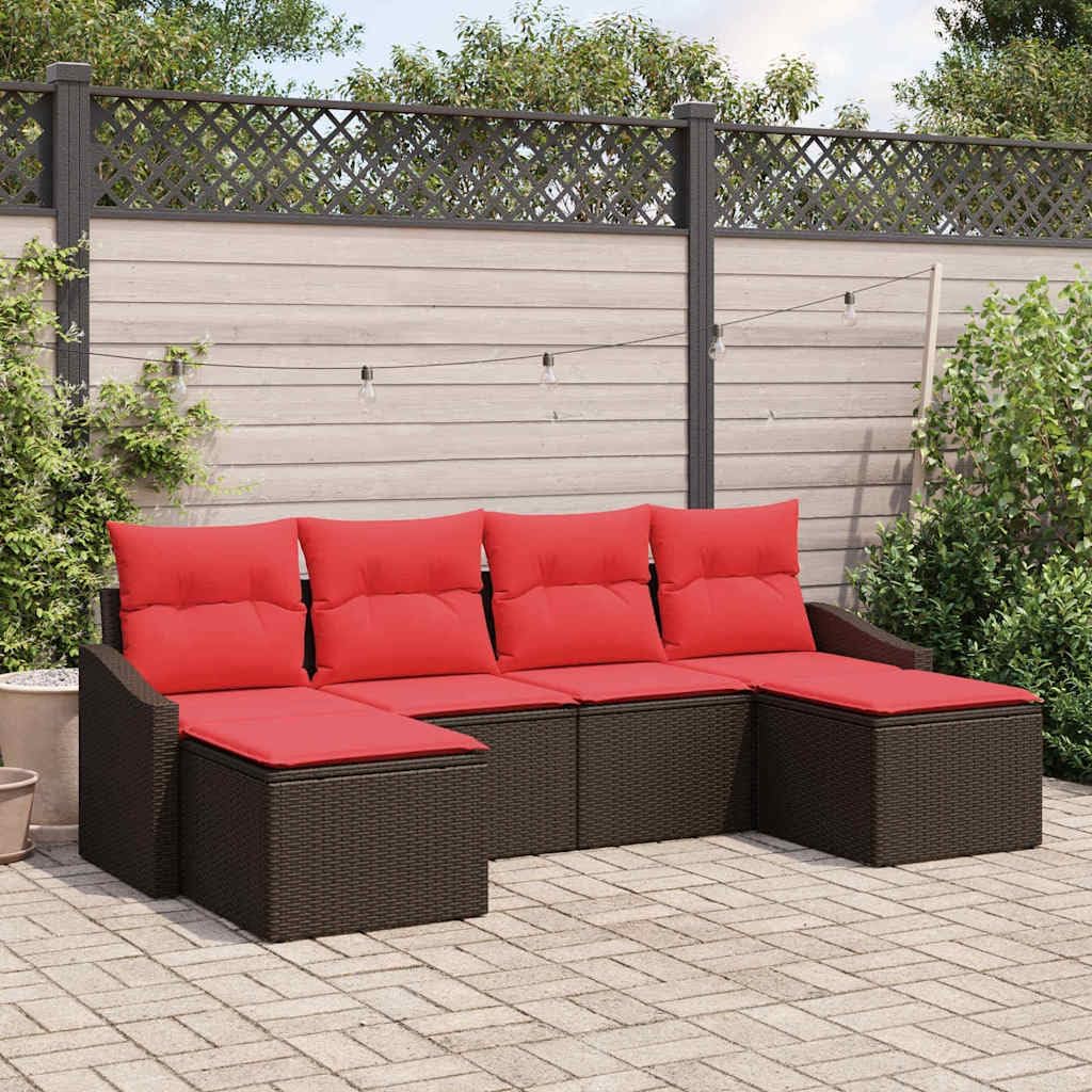 Brown Poly Rattan Sofa Set with Cushion 6 pcs, Modern Outdoor Furniture, Weather-Resistant Patio Seating with Adjustable Table and Removable Covers