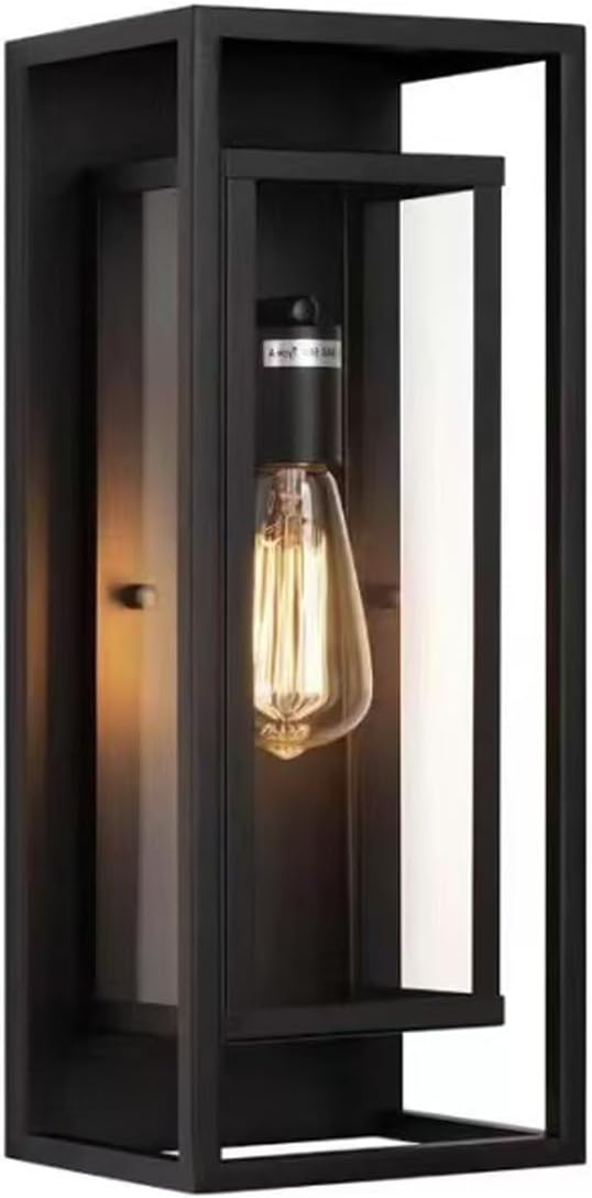 1 Pack 18 inches Outdoor Wall Lantern Light Fixture, Large Black Exterior Waterproof Wall Sconce, Anti-Rust Mount Porch Light with Clear Glass,E26 Socket