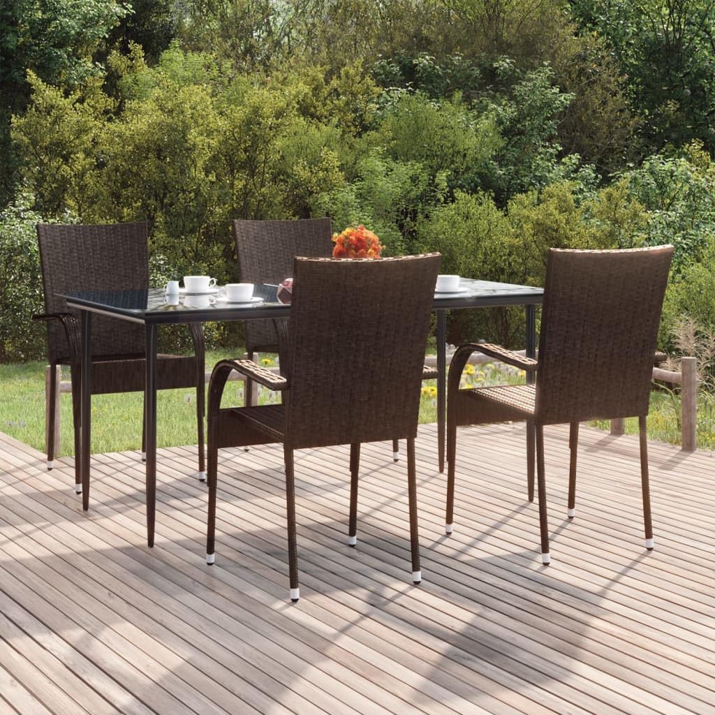 5 Piece Patio Dining Set Brown Poly Rattan Garden Furniture