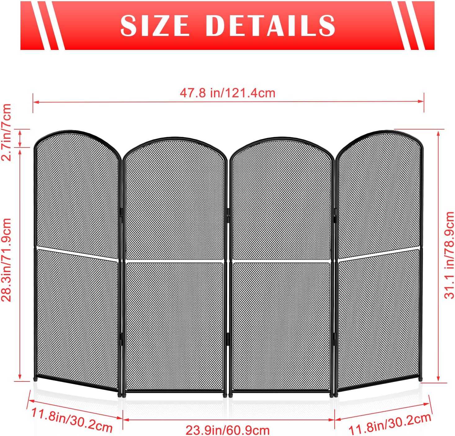 Black Fire Spark Guard Cover Decorative 4 Panel Foldable Fireplace Screen Stand for Home Indoor Fireplace - Protective Cover Guard for Fire Safety ()