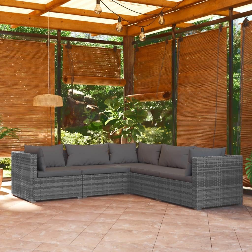 5 Piece Patio Lounge Set with Cushions Poly Rattan Gray,Versatile Patio Lounge Set with Modular Comfort and Durability for Outdoor Enjoyment Patio Furniture Sets, Outdoor Furniture Sets