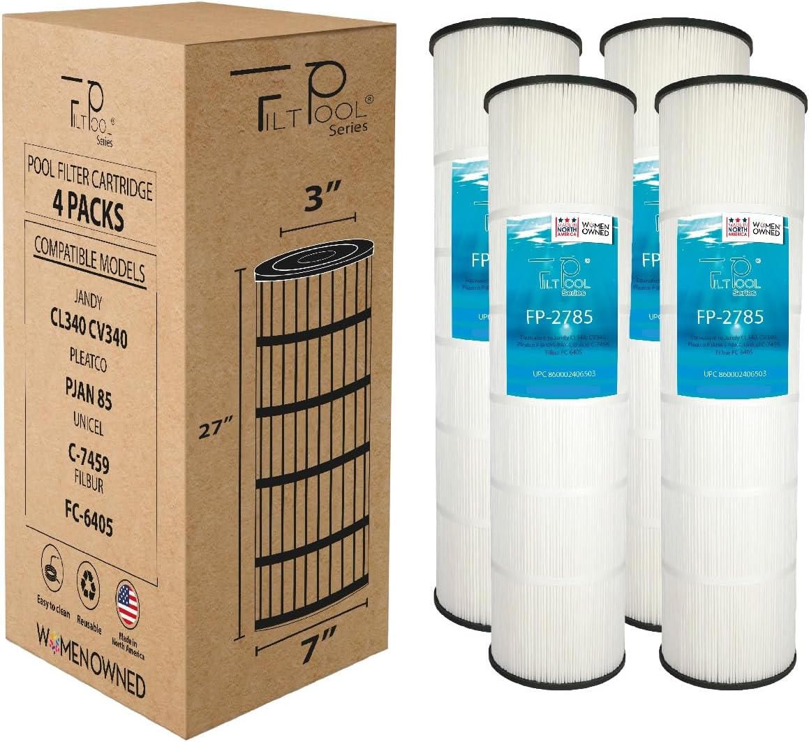 FP-2785 - Pool Filter Replacement for Jandy CL340, CV340, A0557900, R0554500, Pleatco PJAN85, Unicel C-7459, Filbur FC-0800 & FC-6405 - Swimming Pool Cartridge Filter - 4 Pack, 85 SQFT/pc