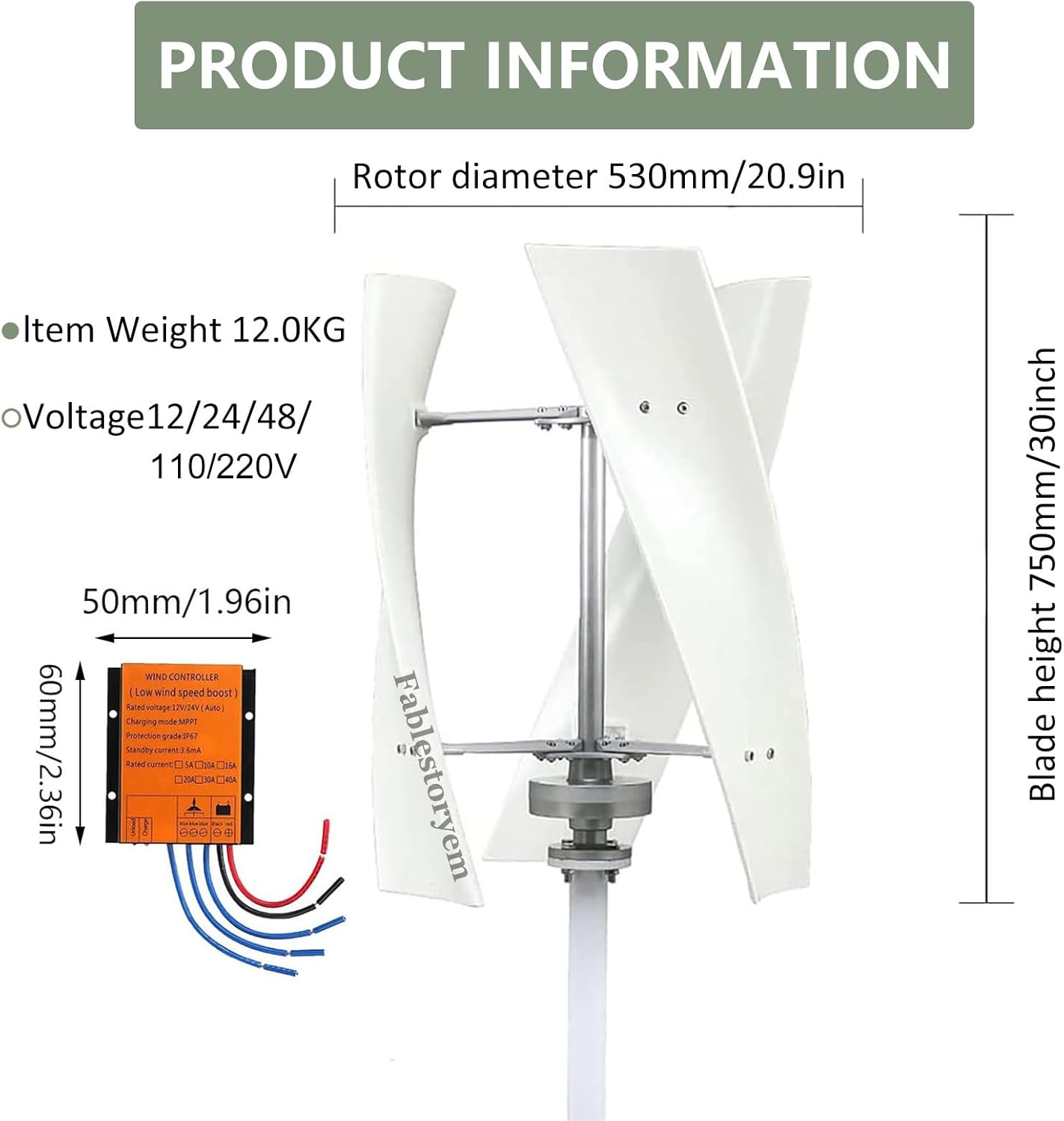 14000W Wind Turbine Generator Kit with MPPT Controller,12V/24V/48V/110V/220V Wind Turbine Vertical Wind Generator Kit, Electricity Producer Equipment, Home Power Energy Kit,White-48V