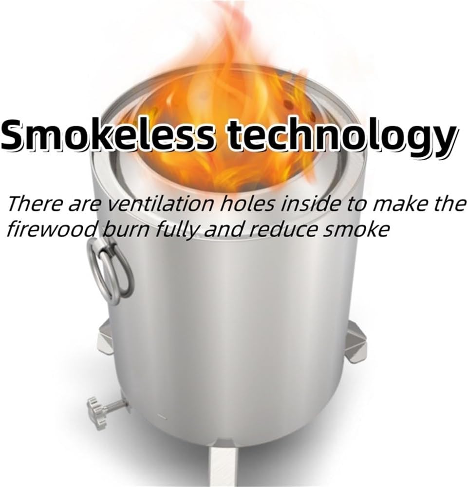 Small Smokeless Fire Pit, Firepit with Foldable Support Legs, Fire Pits for Outside Wood or Charcoal Burning, Double Layer Stainless Steel Tabletop Fire Pit(Silver)