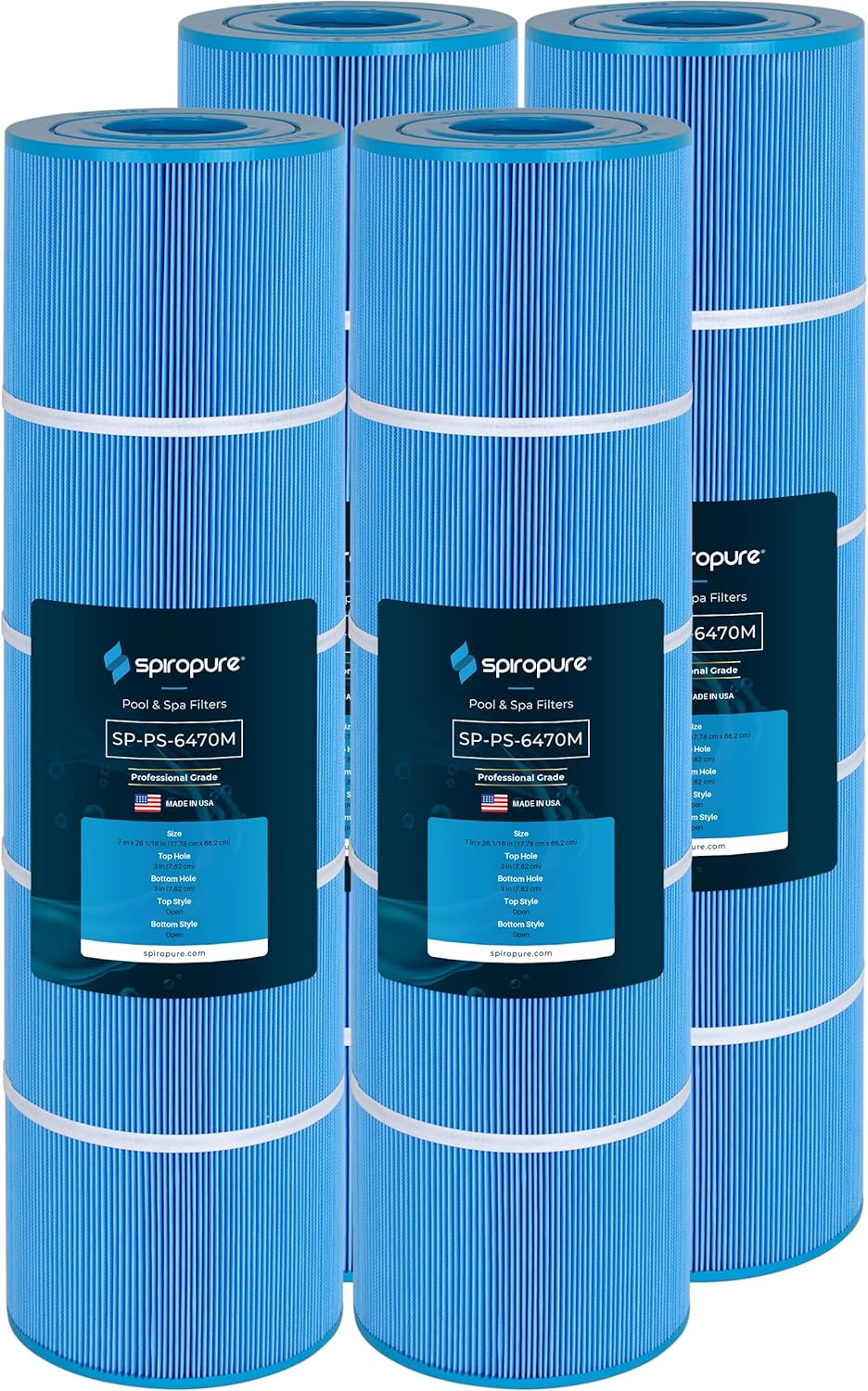 SpiroPure Replacement for Pentair 178584 R173576 Waterway 817-0106 Pleatco PCC105 Ultra-A6 Unicel C-7471 Filbur FC-1977 Blue Media Hot Tub Spa Pool Cartridge (Pack of 4)