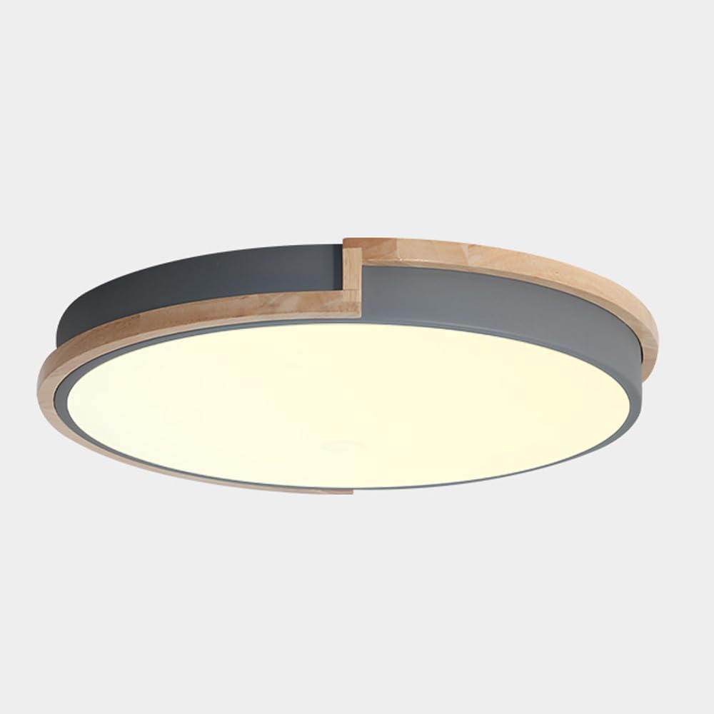 Nordic Log Led Ceiling Lamp Coloraron Interior Decoration Lighting Fixture 3000-6000K Dimmable Close to Ceiling Light Flat Modern Round Flush Mount Fixture for Living Room Bedroom Office/WHI(Natural)