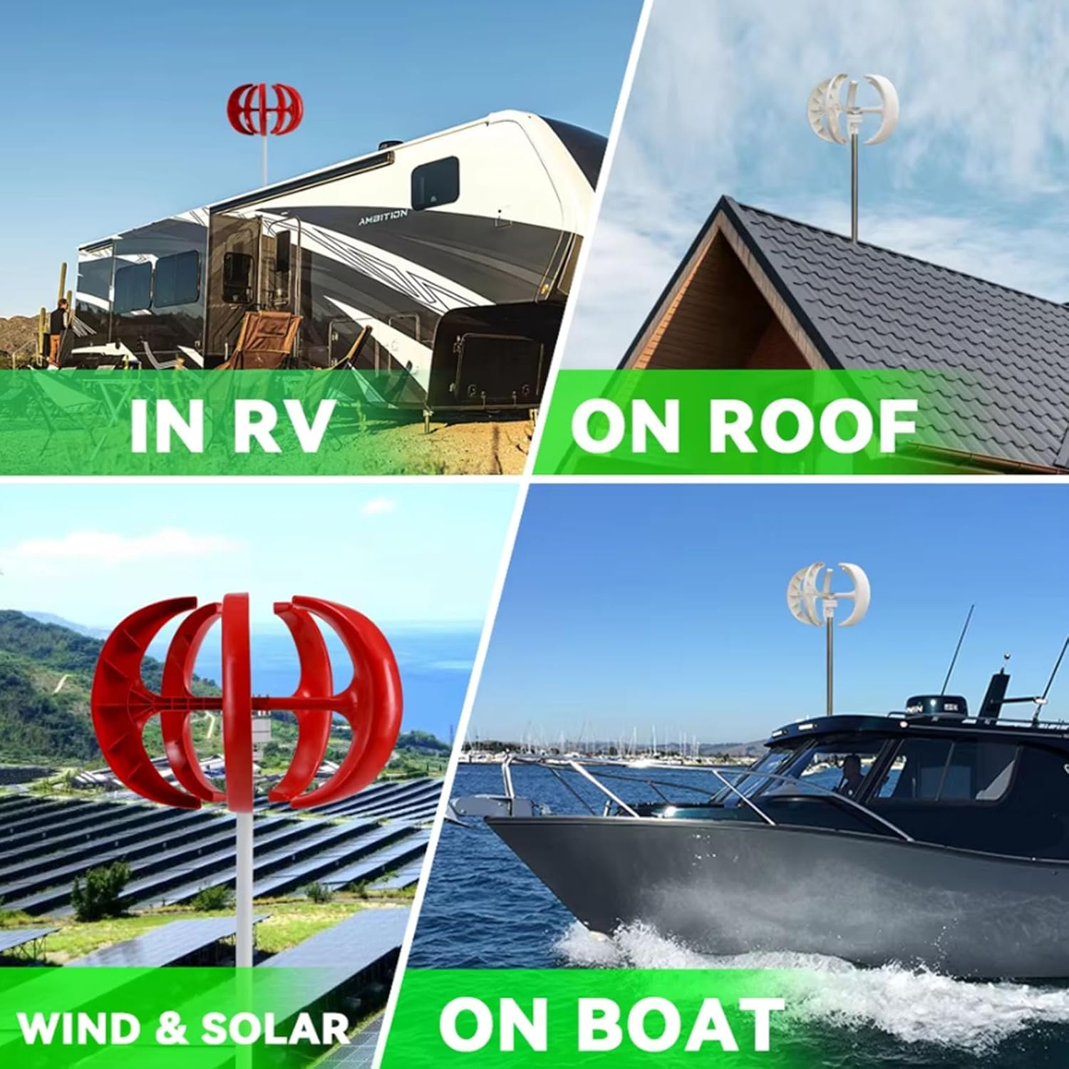 1000W Red Vertical Axis Wind Turbine Generator Kit, Noiseless Wind Turbine Generator with Mppt Controller for Home Camping 24V