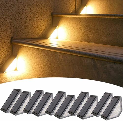 Outdoor Solar Step Lights - 4 Pack Waterproof LED Lights for Steps, Patios, Decks - Energy-Efficient Warm White & Yellow Lighting