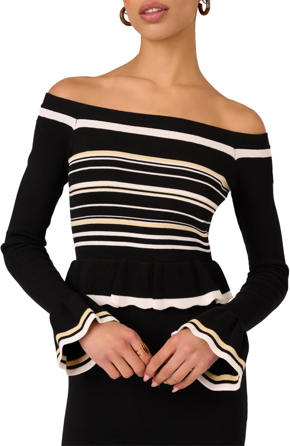 Adrianna Papell Womens Off Shldr Knit Midi Dress