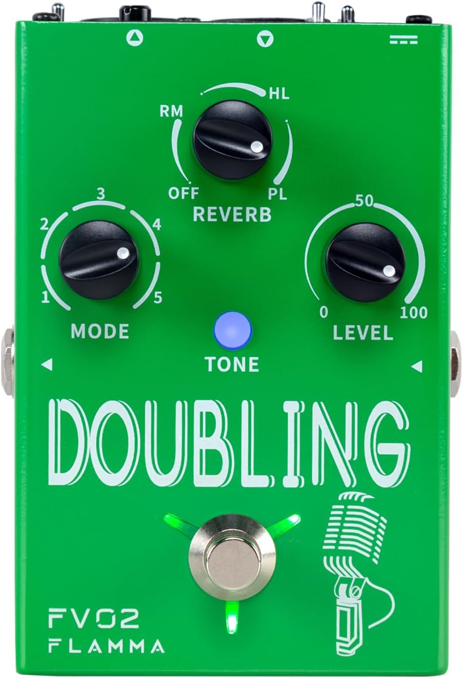 FLAMMA FV02 Vocal Processor Doubling Effects Pedal Voice Duplicate Vocal Effects Stompbox Mic Amplifier with Reverb Chorus Effects Support Multiple Vocal Modes for Vocalists Guitarists