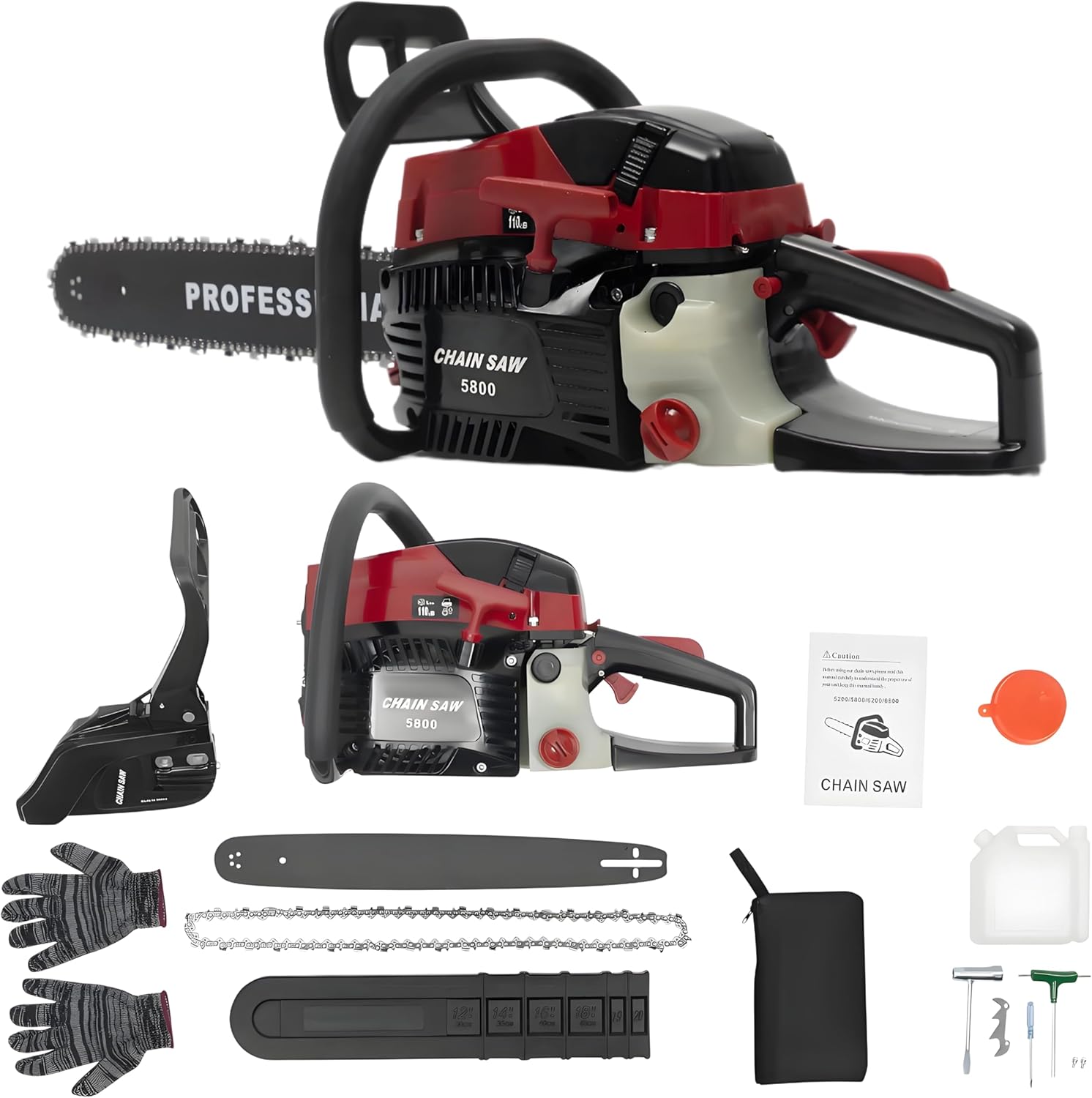 ‌58CC 2-Cycle Gas Chainsaw 20-Inch Bar, Professional Gasoline Powered Chain Saw with Hand-Pull Start, Low Noise & Vibration, Portable Wood Cutting Tool for Pruning & Branch Cutting