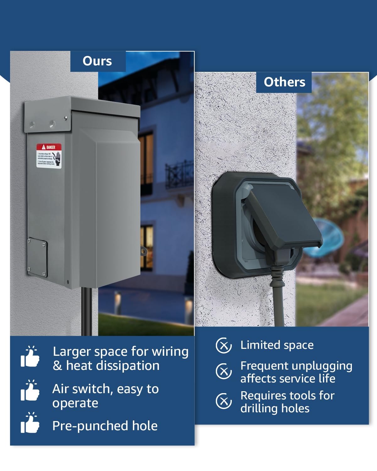 50 Amp Generator Inlet Box with Air Switch, NEMA SS2-50P Power Inlet Box for 3-Prong Generator Cord, 125/250V, Generator Plug Weatherproof Outdoor Use